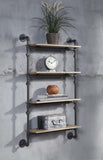 4 Tier Wall Shelf with Metal Tube, Oak and Sandy Black B016P324181