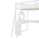 ZUN Full Wooden Loft Bed with U-shaped Desk,Storage Compartments and Tri-fold Mirror, White 71431452