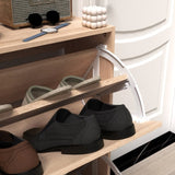 Wooden Shoe Cabinet for Entryway, White Shoe Storage Cabinet with 2 Flip Doors 20.94x9.45x43.11 inch W40943195