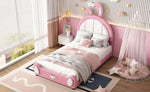 ZUN Twin Size Upholstered Platform Bed with Rabbit Shaped Headboard, Pink WF323763AAH