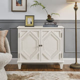 33.6" Retro Wooden Sideboard Buffet Cabinet with Storage, Symmetrical Geometric Accent Display W1801P346237