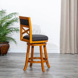 24" Counter Height X-Back Swivel Stool, Natural Finish, Charcoal Fabric Seat B04660718