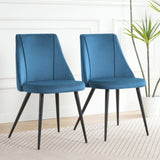 Modern blue velvet dining chair, fabric upholstery chair, black metal chair feet for home living W210P225908