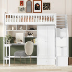 ZUN Twin size Loft Bed with Bookshelf,Drawers,Desk,and Wardrobe-White 57270378