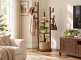 Coat Rack Freestanding, Solid Wood Rotary Coat Rack with 3 Storage Shelves & 9 Hooks, Coat Tree for W3204P577705