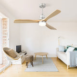 ZUN Indoor 52 Inch Ceiling Fan With Dimmable Led Light 6 Speed Remote 3 Wood Blade Reversible DC Motor W934P214536