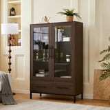 60'' Tall Display with Tempered Glass Door, LED Lighting, Two Drawers, Modern Style Storage N845P261801D