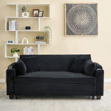 80 inch Black corduroy multifunctional expandable sofa bed with cup holder suitable for living room W1658P269824