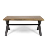 Outdoor Acacia Wood Coffee Table, Teak Finish / Rustic Metal,Black and Brown, 18'' H X 27.25'' W X 62347.00