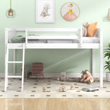 ZUN Twin Size Wood Low Loft Bed with Ladder, ladder can be placed on the left or right, White 31471087