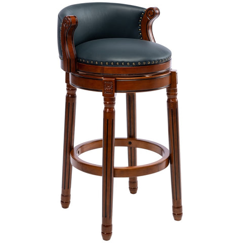 ZUN Seat height 29.5'' Cow top Leather Wooden Bar Stools, 360 Degree Swivel Bar Height Chair with Backs W2195135486