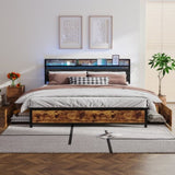 Full Size Bed Frame with Storage Headboard, Metal Platform Bed Frame with 4 Storage Drawers and W3107P253711