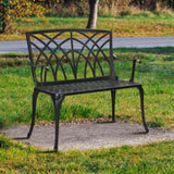 ZUN 38in Outdoor Orchid Back Aluminum Bench Black 43199570