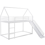 Twin over Twin House Bunk Bed with Ladder and Slide,White WF283081AAK