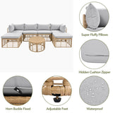 ZUN 7 Pieces Outdoor Patio Furniture, All-Weather Rattan Sectional Sofa Set with Thick Cushions and 07895544