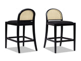 Panama 30.5" Curved Back Cane Rattan Bar Stool, Set of 2, Ebony Black Boucle B2719P238386