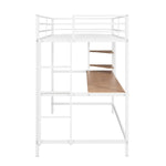 ZUN Twin Metal Loft Bed with Desk and Shelve,White MF292491AAK