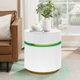 Tavita 19.5" Round White Side Table with Glass Top and LED Lights B061P253485