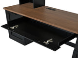 Farmhouse Arched Computer Desk with Hutch, Mid-Century Walnut Home Office Workstation with Charging 37179870
