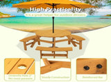 6-Person Outdoor Circular Wooden Picnic Table with 3 Built-in Benches for Patio Backyard 05669094