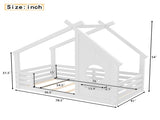 Twin House Floor Bed with Window and a Small Shelf, Solid Wood Floor Bed with House-shaped Roof, No W1580P362678