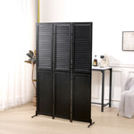 ZUN 3 Panel Room Divider 6Ft Wood Folding Privacy Screen Black Room Separator Free Standing Wall W1757122143