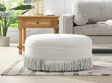 Yolanda 24" Round Upholstered Accent Ottoman, Alabaster Off White Tweed B2719P238167