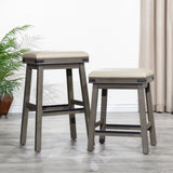 24" Counter Stool, Weathered Gray Finish, French Gray Leather Seat B04660631