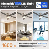 ZUN 52 Inch Ceiling Fan with Dimmable 3 Colors LED Light Reversible Noiseless DC Motor Smart APP Remote W934P147643