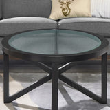 Modern simple coffee table, tempered coffee table solid wood base round transparent W487P317844