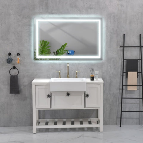 ZUN 48x36 Inch LED Bathroom Mirror with Frontlit and Backlit, Wall Mounted Vanity Mirror with Smart 11754489