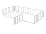 Twin Size Wood Floor Bed Frame with Fence and Door, White WF299299AAK