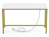 31.50"x7.87"x31.10" Console Table, MDF with Melamine Veneer & Iron Frame, with Power Outlet, White & 93057525
