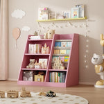 ZUN Pink Wooden Toy Storage Organizer Cabinet Kids Bookshelf Children Bookcase Toddler Baby Sling Book W2876P233538