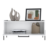 Shan 15" High Minimalistic Coffe Table with Pull Down Cabinet and Open Shelf White B070P254758