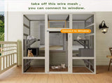 Large Outdoor Gray Wooden Catio Solid Wood Cat Enclosure with 5 Platforms & 2 Resting Boxes, W773P321839