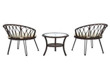 Outdoor Leisure Set, 2 Rattan Single Chairs with A Glass Round Table, Perfectly Suited for N711P256422K