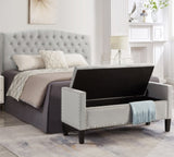 Upholstered Tufted Button Storage Bench with nails trim,Entryway Living Room Soft Padded Seat with W2186139087