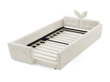 Twin Size Upholstered Platform Bed with Cute Rabbit Ear Shaped Headboard, with Safety Rail and W1413P307369