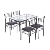 ZUN [110 x 70 x 76cm] Iron Glass Dining Table and Chairs Black One Table and Four Chairs PU Cushion 36919194