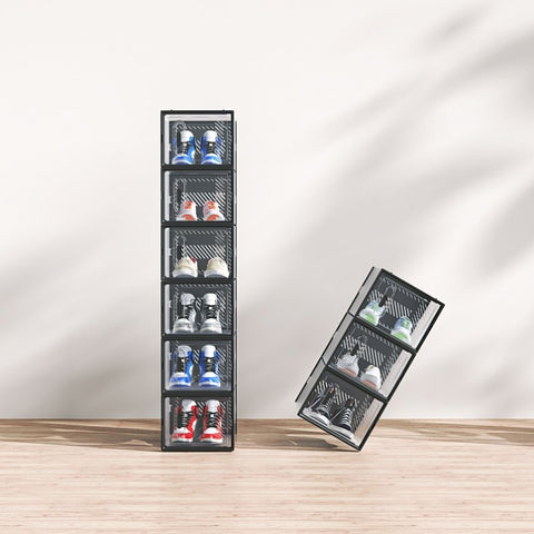 6-Piece Medium Black Plastic Mesh Shoe Box Set - 33x23x14cm, Modular Design for Home Storage 80828150