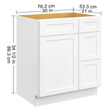 30 in. W x 21 in. D x 34.5 in. H in Shaker White Plywood Ready to Assemble Floor Vanity Sink Base 94545545