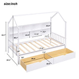 Wooden Twin Size House Bed with 2 Drawers,Kids Bed with Storage Shelf, White WF301456AAK