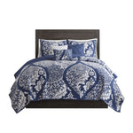 ZUN 6 Piece Printed Cotton Quilt Set with Throw Pillows Indigo Full/Queen B03597520