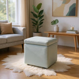 Gray Linen-Textured Storage Ottoman with Black Rubber Feet Compact Square Seat with Hidden 91918099