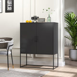 Heavy Duty Metal Buffet Sideboard Modern Steel Storage with 2 Shelves, Free Standing Accent GL-W2735P186336