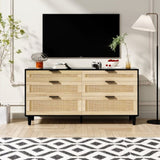 59" Rattan Dresser with Drawers, 6 Drawer Dresser for Bedroom, Clothes Storage Cabinet for Bedroom, W757P209512
