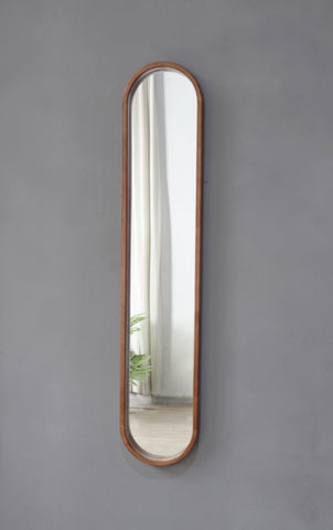 ZUN 9.5x2x47.2" Decorative Rubber Frame Mirror with Elongated Oval Frame, Brown W2078P195626