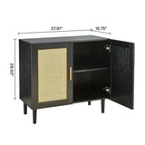 ZUN Side panel buffet cabinet with natural rattan door, rattan storage cabinet with adjustable shelves, W1320138012