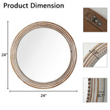 Rustic Round Wall Mirror, 23.62 Inches Wood Circle Mirror with Beads, Decorative Farmhouse Mirror W2295P246677